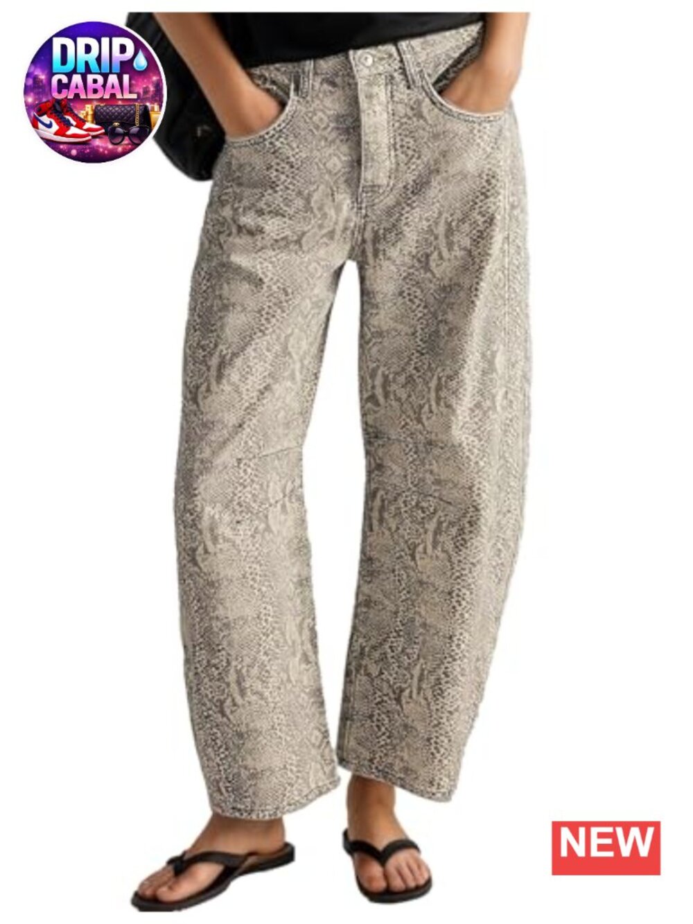 Women's Y2K Leopard Print Floral Denim Jeans Barrel Baggy Mid-Low Rise Ankle